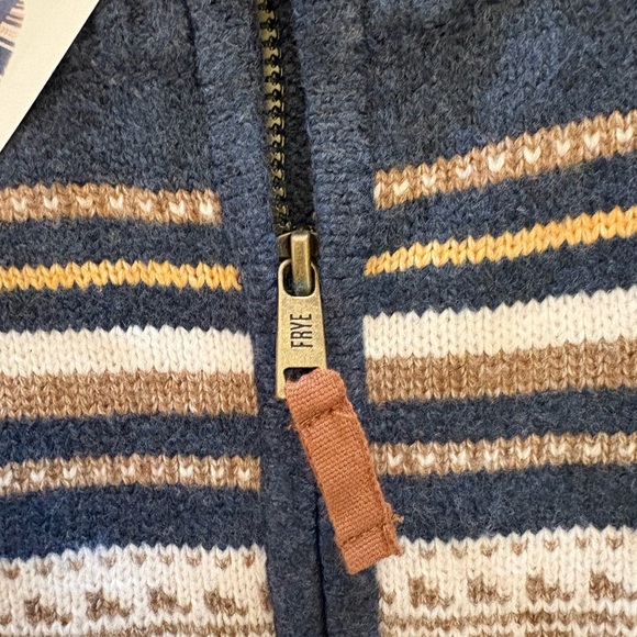 NEW! Frye Navy and Tan Patterned Zip-Up Cardigan Sweater - Picture 2 of 6